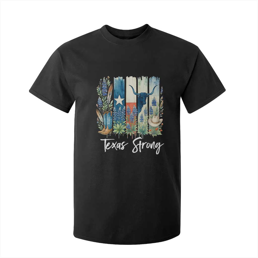 Retro Strong Texas T Shirt For Kid Bluebonnets Longhorn Cowboy Western Pride TS02 Black Print Your Wear
