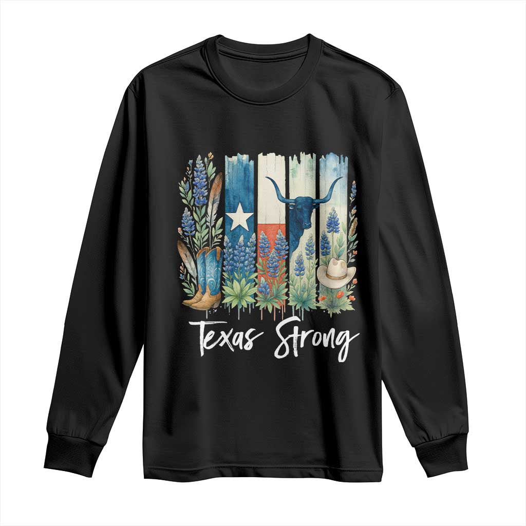 Retro Strong Texas Long Sleeve Shirt Bluebonnets Longhorn Cowboy Western Pride TS02 Black Print Your Wear