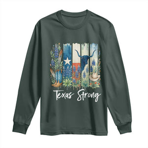Retro Strong Texas Long Sleeve Shirt Bluebonnets Longhorn Cowboy Western Pride TS02 Dark Forest Green Print Your Wear