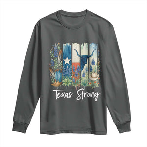 Retro Strong Texas Long Sleeve Shirt Bluebonnets Longhorn Cowboy Western Pride TS02 Dark Heather Print Your Wear
