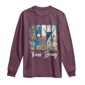 Retro Strong Texas Long Sleeve Shirt Bluebonnets Longhorn Cowboy Western Pride TS02 Maroon Print Your Wear