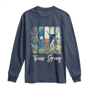 Retro Strong Texas Long Sleeve Shirt Bluebonnets Longhorn Cowboy Western Pride TS02 Navy Print Your Wear