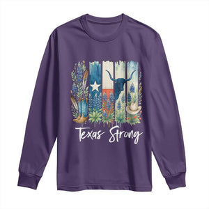 Retro Strong Texas Long Sleeve Shirt Bluebonnets Longhorn Cowboy Western Pride TS02 Purple Print Your Wear