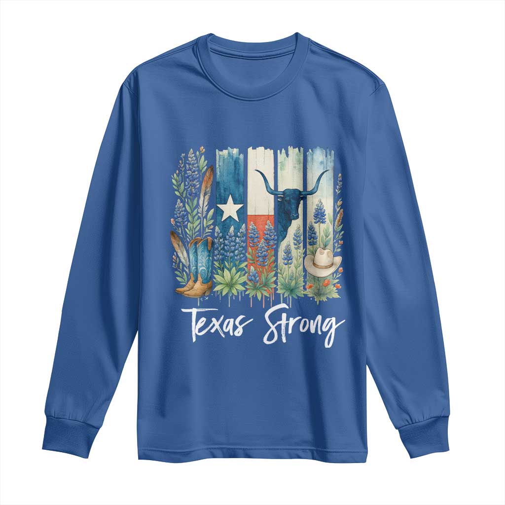 Retro Strong Texas Long Sleeve Shirt Bluebonnets Longhorn Cowboy Western Pride TS02 Royal Blue Print Your Wear