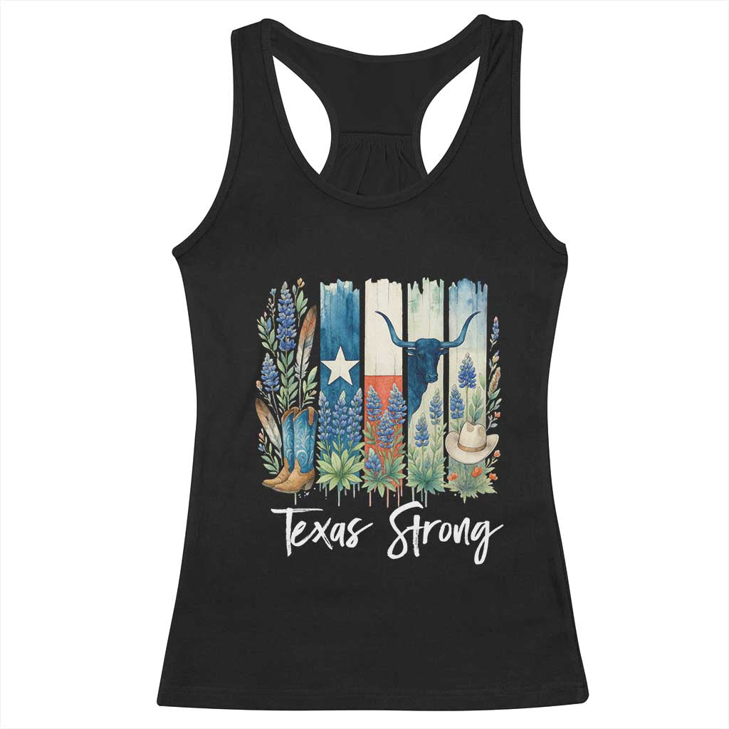 Retro Strong Texas Racerback Tank Top Bluebonnets Longhorn Cowboy Western Pride TS02 Black Print Your Wear