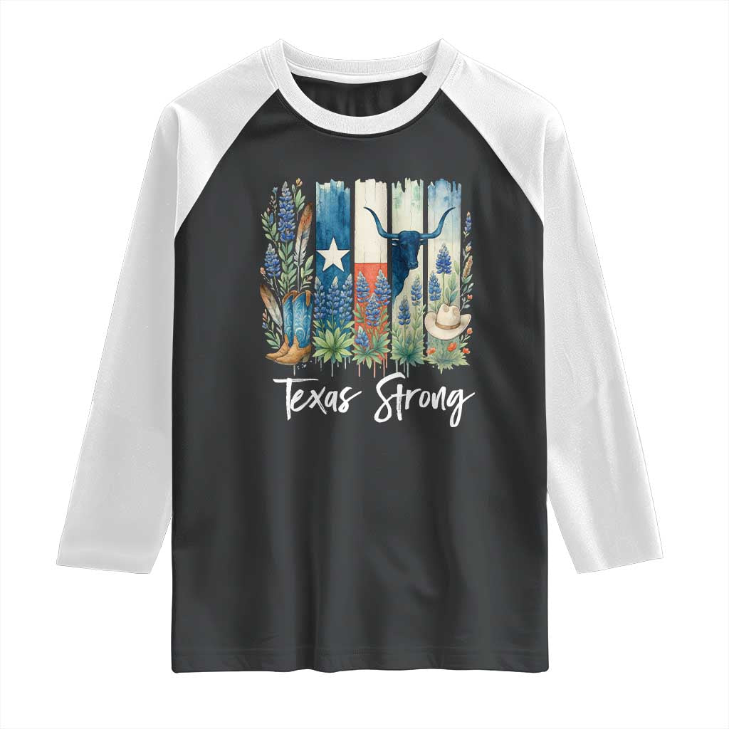 Retro Strong Texas Raglan Shirt Bluebonnets Longhorn Cowboy Western Pride TS02 Black White Print Your Wear