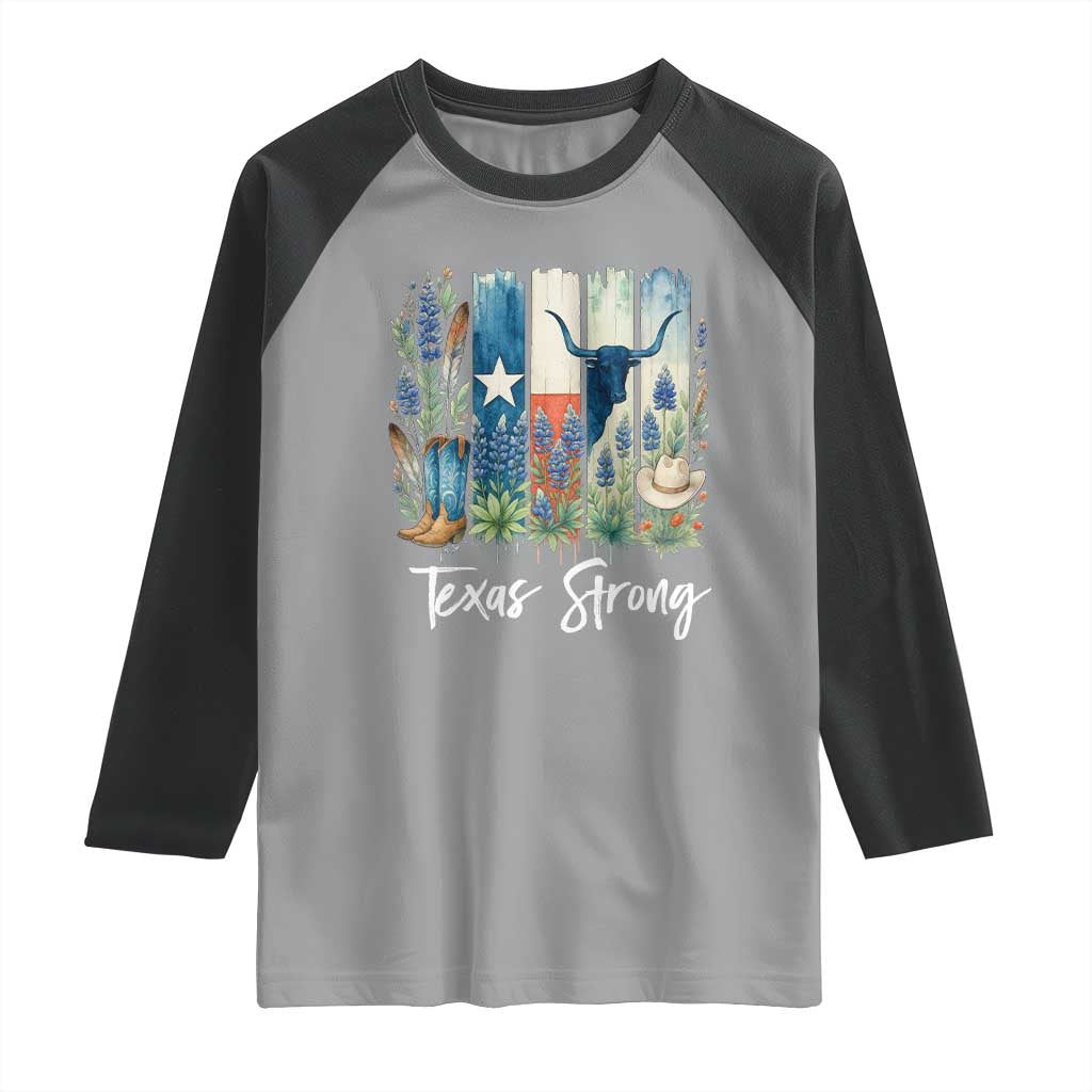 Retro Strong Texas Raglan Shirt Bluebonnets Longhorn Cowboy Western Pride TS02 Sport Gray Black Print Your Wear