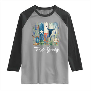 Retro Strong Texas Raglan Shirt Bluebonnets Longhorn Cowboy Western Pride TS02 Sport Gray Black Print Your Wear