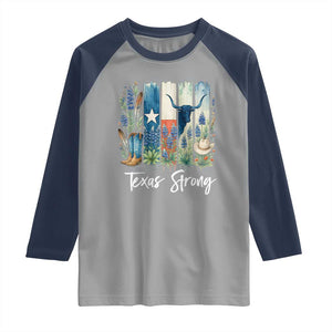 Retro Strong Texas Raglan Shirt Bluebonnets Longhorn Cowboy Western Pride TS02 Sport Gray Navy Print Your Wear