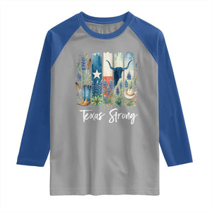 Retro Strong Texas Raglan Shirt Bluebonnets Longhorn Cowboy Western Pride TS02 Sport Gray Royal Print Your Wear