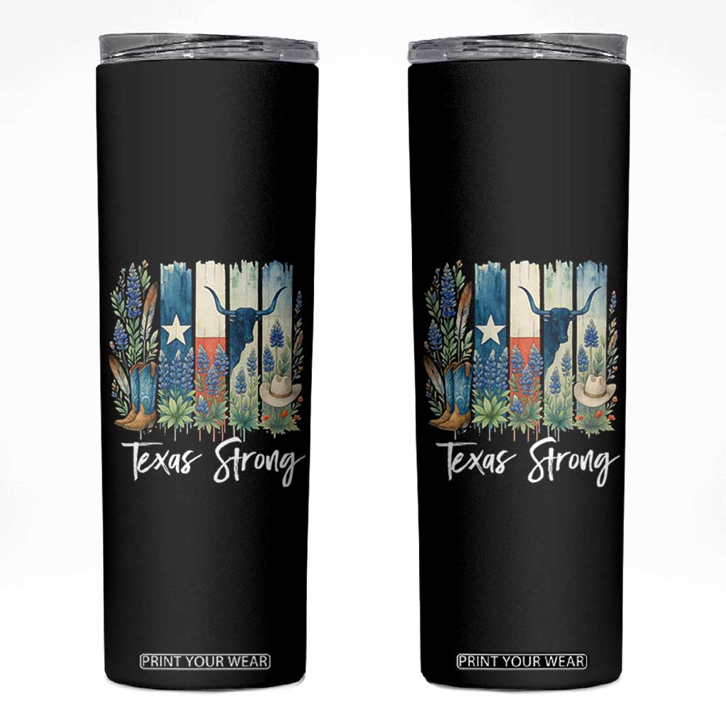Retro Strong Texas Skinny Tumbler Bluebonnets Longhorn Cowboy Western Pride TS02 Black Print Your Wear