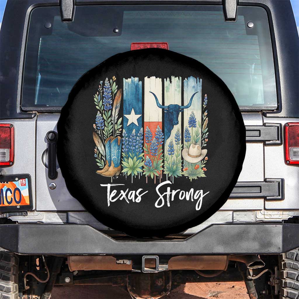 Retro Strong Texas Spare Tire Cover Bluebonnets Longhorn Cowboy Western Pride TS02 No hole Black Print Your Wear