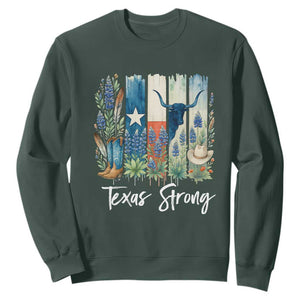 Retro Strong Texas Sweatshirt Bluebonnets Longhorn Cowboy Western Pride TS02 Dark Forest Green Print Your Wear