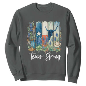 Retro Strong Texas Sweatshirt Bluebonnets Longhorn Cowboy Western Pride TS02 Dark Heather Print Your Wear
