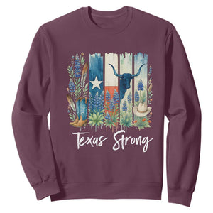 Retro Strong Texas Sweatshirt Bluebonnets Longhorn Cowboy Western Pride TS02 Maroon Print Your Wear