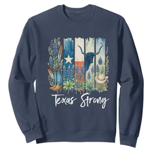 Retro Strong Texas Sweatshirt Bluebonnets Longhorn Cowboy Western Pride TS02 Navy Print Your Wear