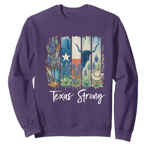 Retro Strong Texas Sweatshirt Bluebonnets Longhorn Cowboy Western Pride TS02 Purple Print Your Wear