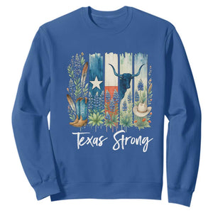 Retro Strong Texas Sweatshirt Bluebonnets Longhorn Cowboy Western Pride TS02 Royal Blue Print Your Wear