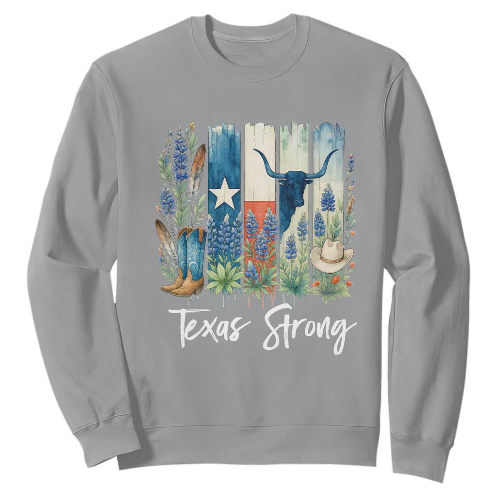 Retro Strong Texas Sweatshirt Bluebonnets Longhorn Cowboy Western Pride TS02 Sport Gray Print Your Wear