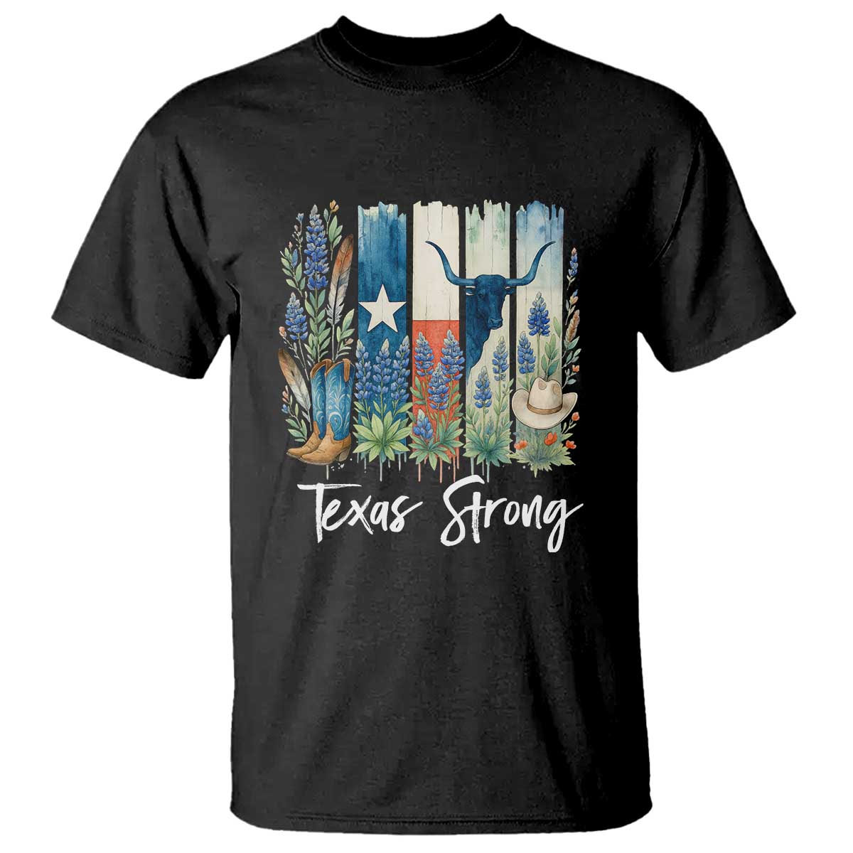 Retro Strong Texas T Shirt Bluebonnets Longhorn Cowboy Western Pride TS02 Black Print Your Wear
