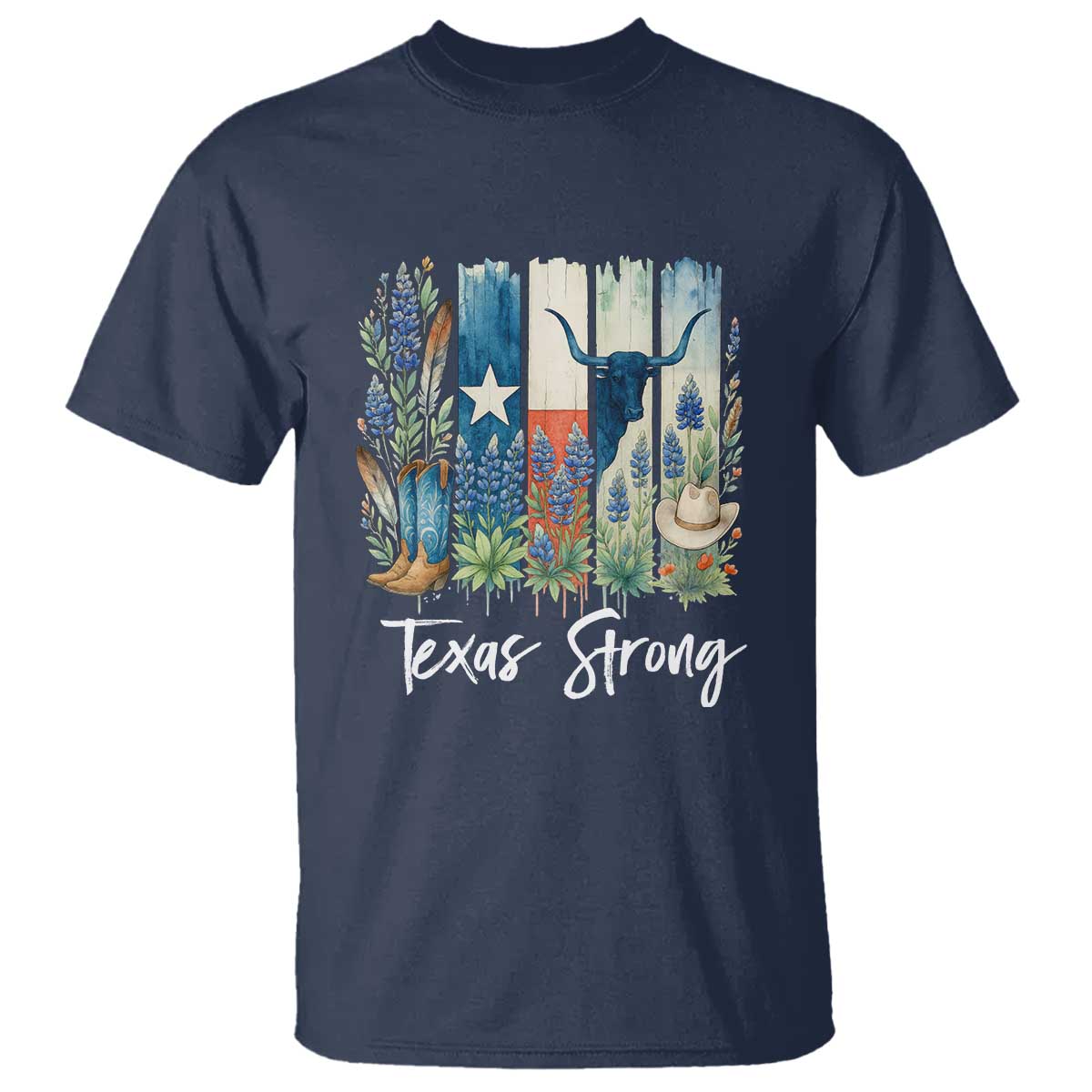 Retro Strong Texas T Shirt Bluebonnets Longhorn Cowboy Western Pride TS02 Navy Print Your Wear