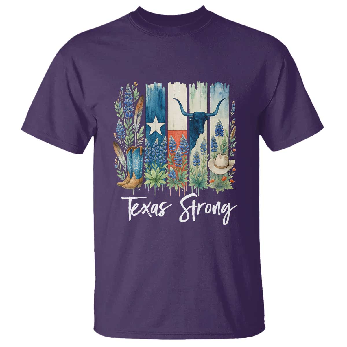 Retro Strong Texas T Shirt Bluebonnets Longhorn Cowboy Western Pride TS02 Purple Print Your Wear