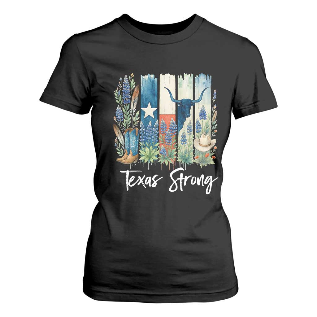 Retro Strong Texas T Shirt For Women Bluebonnets Longhorn Cowboy Western Pride TS02 Black Print Your Wear