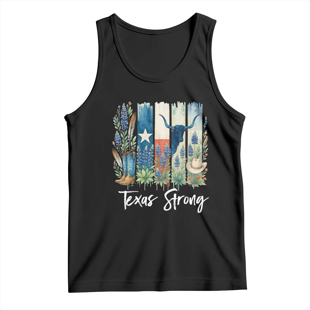 Retro Strong Texas Tank Top Bluebonnets Longhorn Cowboy Western Pride TS02 Black Print Your Wear