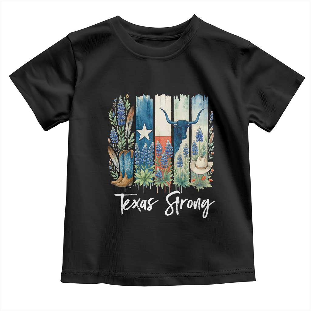 Retro Strong Texas Toddler T Shirt Bluebonnets Longhorn Cowboy Western Pride TS02 Black Print Your Wear