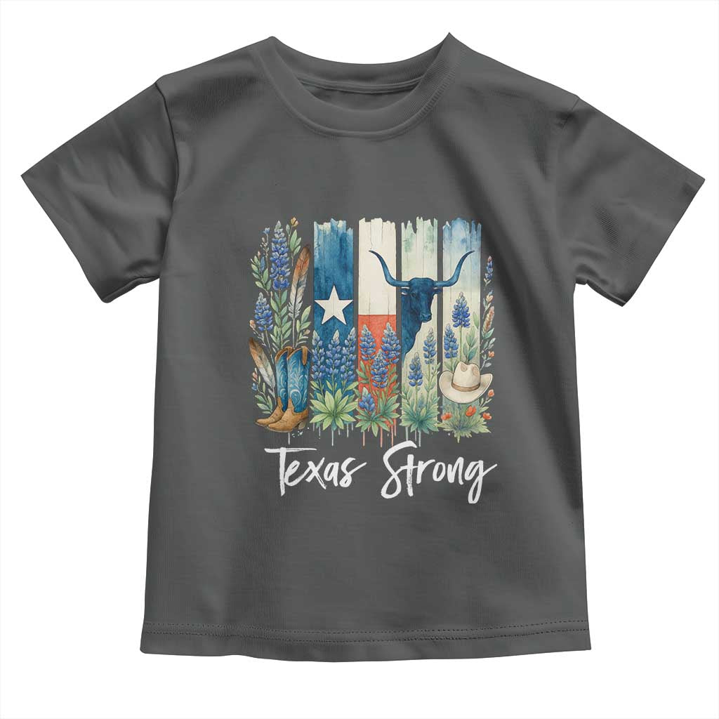 Retro Strong Texas Toddler T Shirt Bluebonnets Longhorn Cowboy Western Pride TS02 Dark Heather Print Your Wear