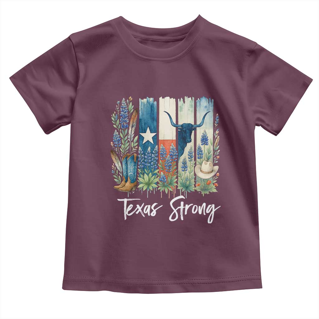 Retro Strong Texas Toddler T Shirt Bluebonnets Longhorn Cowboy Western Pride TS02 Maroon Print Your Wear