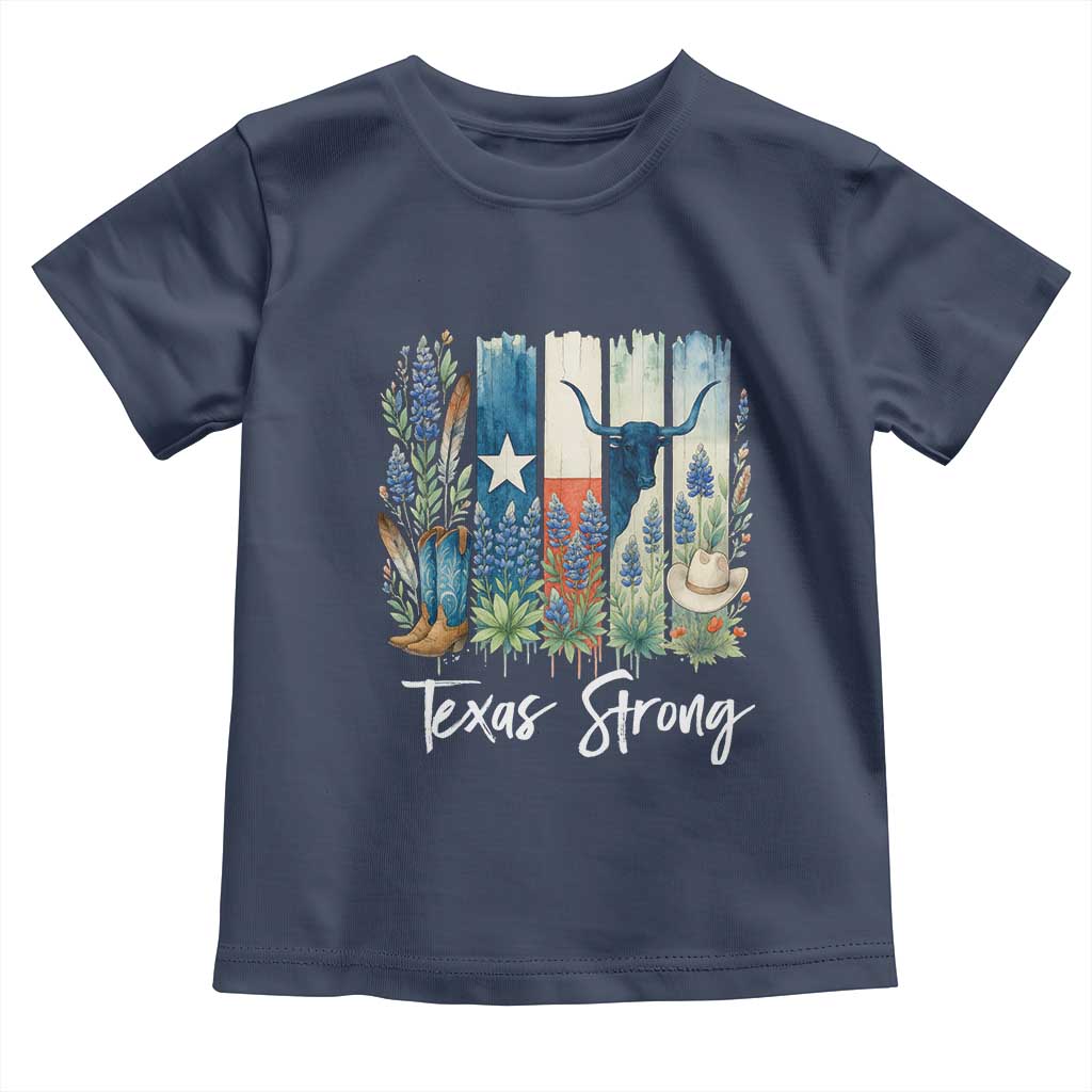 Retro Strong Texas Toddler T Shirt Bluebonnets Longhorn Cowboy Western Pride TS02 Navy Print Your Wear