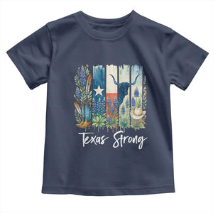 Retro Strong Texas Toddler T Shirt Bluebonnets Longhorn Cowboy Western Pride TS02 Navy Print Your Wear