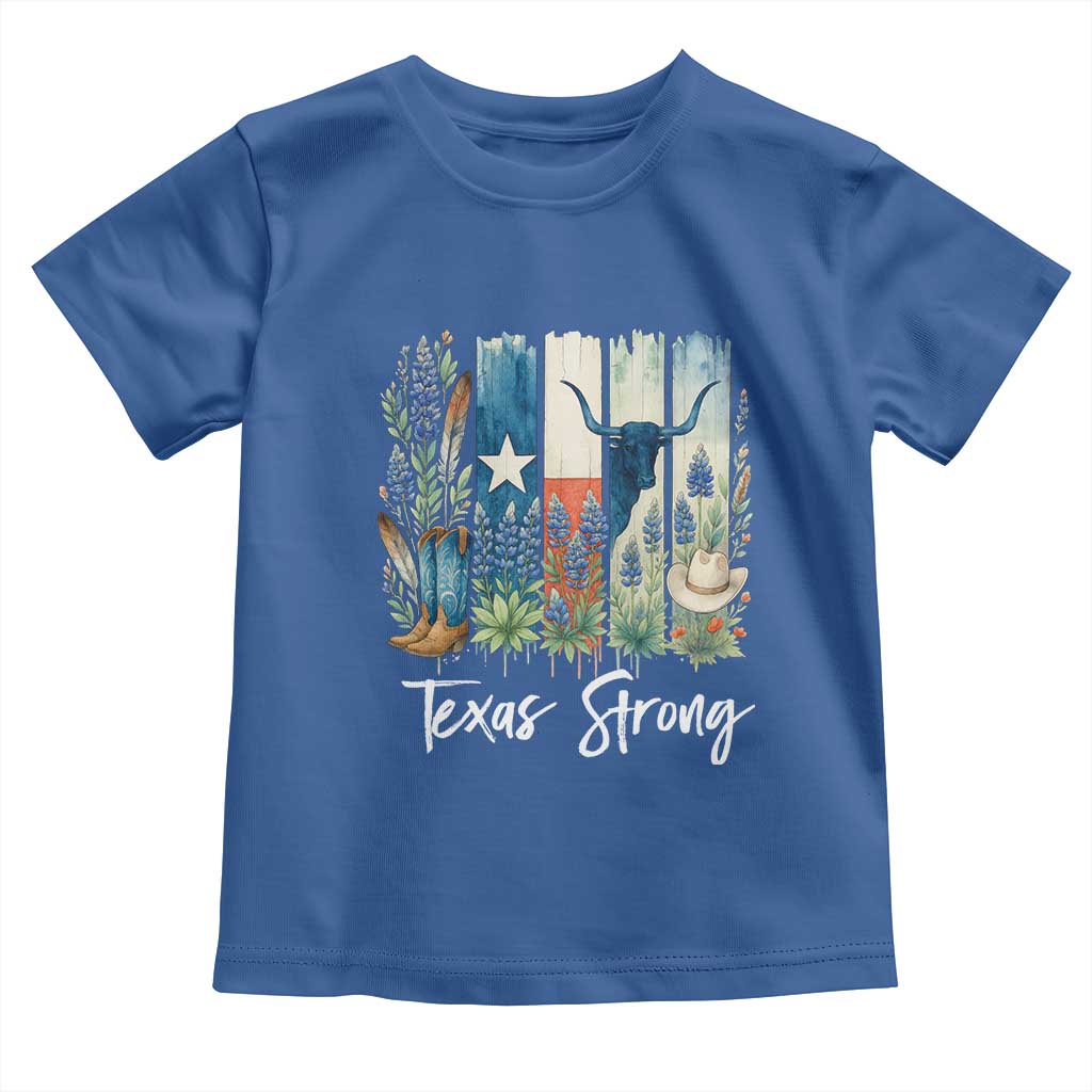 Retro Strong Texas Toddler T Shirt Bluebonnets Longhorn Cowboy Western Pride TS02 Royal Blue Print Your Wear