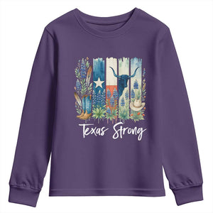 Retro Strong Texas Youth Sweatshirt Bluebonnets Longhorn Cowboy Western Pride TS02 Purple Print Your Wear