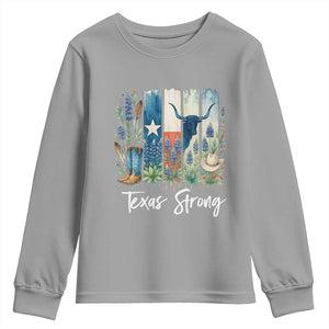 Retro Strong Texas Youth Sweatshirt Bluebonnets Longhorn Cowboy Western Pride TS02 Sport Gray Print Your Wear