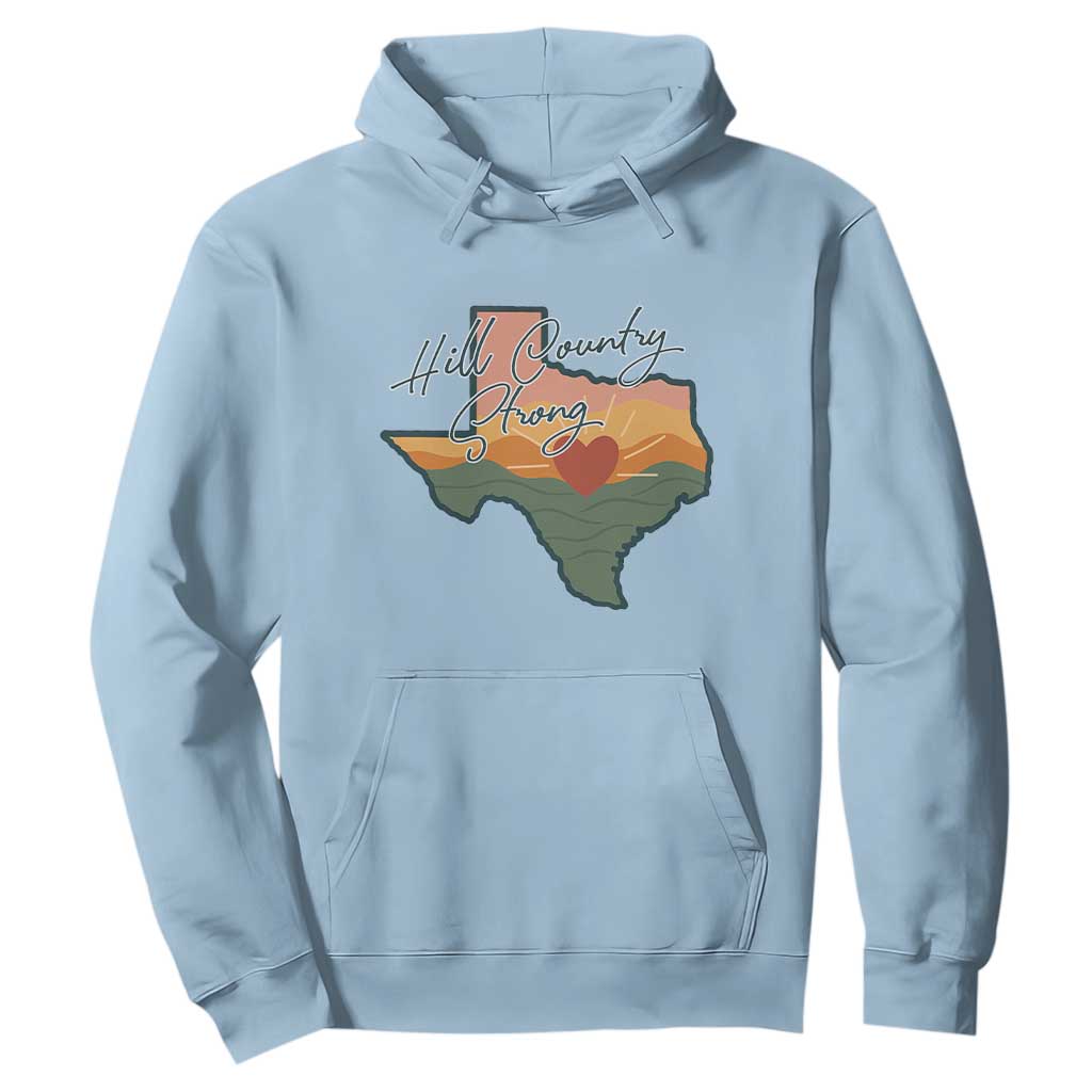 Hill Country Strong Hoodie Texas Pride for Resilient Texans Retro TS02 Light Blue Print Your Wear