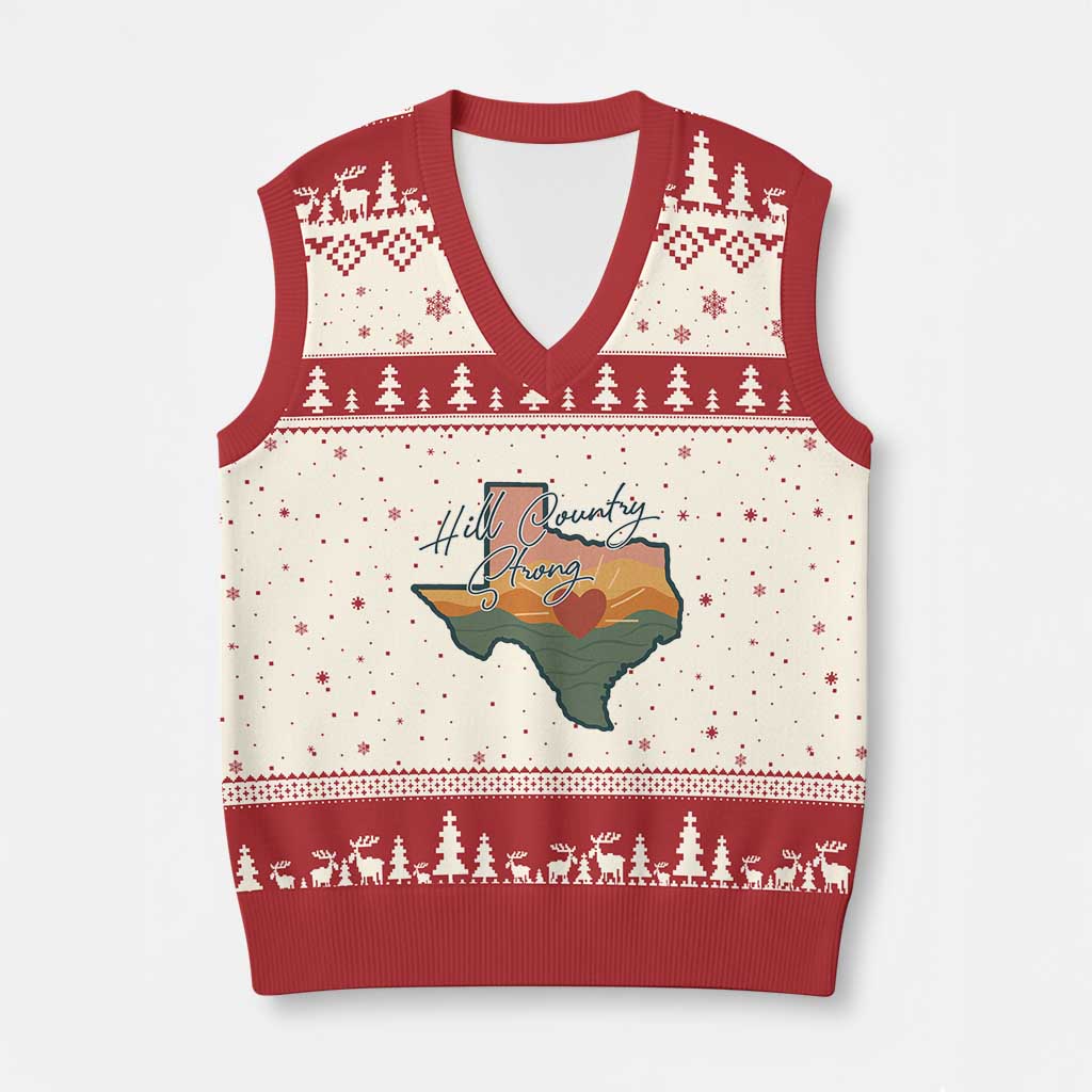 Hill Country Strong V-Neck Knit Sweater Vest Texas Pride for Resilient Texans Retro TS02 Beige Red Print Your Wear