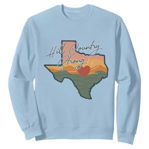 Hill Country Strong Sweatshirt Texas Pride for Resilient Texans Retro TS02 Light Blue Print Your Wear