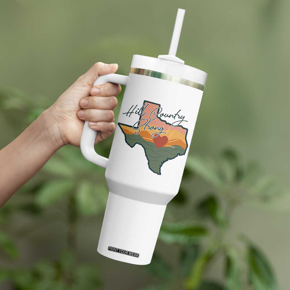 Hill Country Strong Tumbler With Handle Texas Pride for Resilient Texans Retro TS02 Print Your Wear