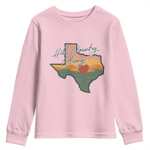 Hill Country Strong Youth Sweatshirt Texas Pride for Resilient Texans Retro TS02 Light Pink Print Your Wear