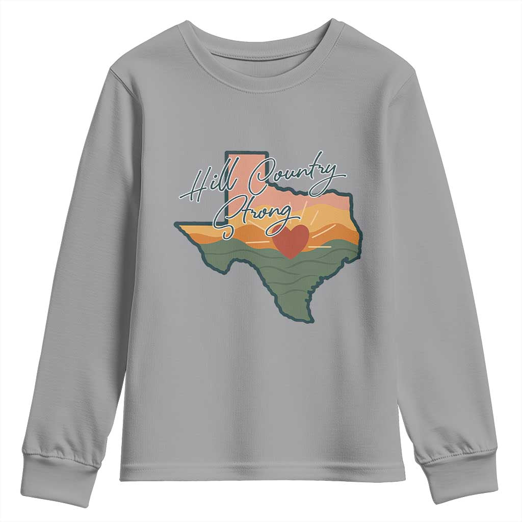 Hill Country Strong Youth Sweatshirt Texas Pride for Resilient Texans Retro TS02 Sport Gray Print Your Wear
