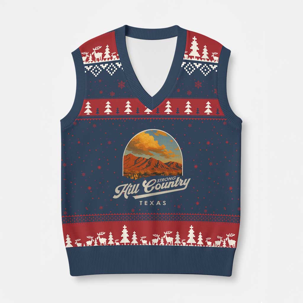 Hill Country Strong V-Neck Knit Sweater Vest Texas Support Retro Enchanted Rock TS02 Navy Red Print Your Wear