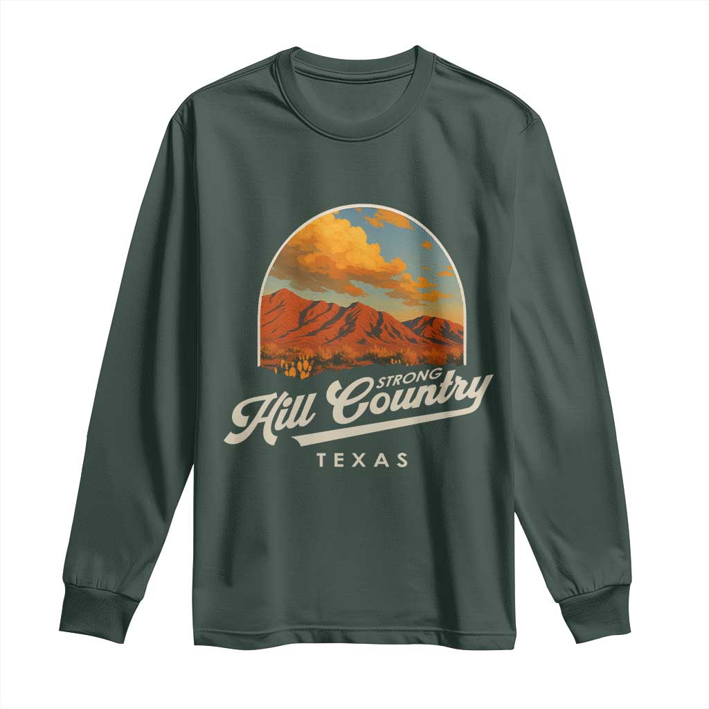 Hill Country Strong Long Sleeve Shirt Texas Support Retro Enchanted Rock TS02 Dark Forest Green Print Your Wear