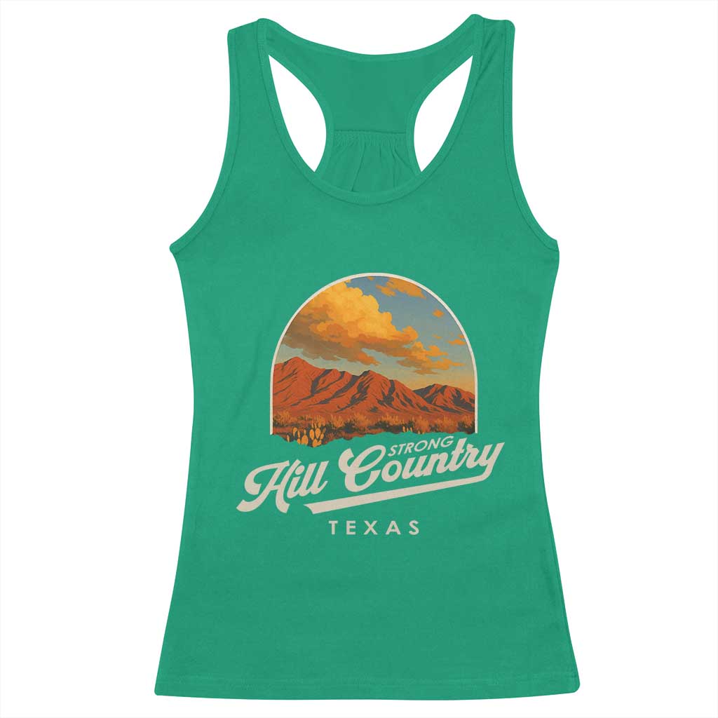 Hill Country Strong Racerback Tank Top Texas Support Retro Enchanted Rock TS02 Irish Green Print Your Wear