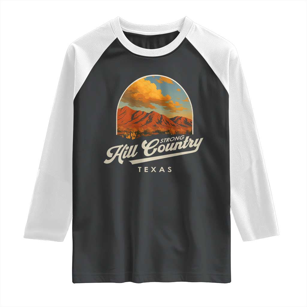 Hill Country Strong Raglan Shirt Texas Support Retro Enchanted Rock TS02 Black White Print Your Wear