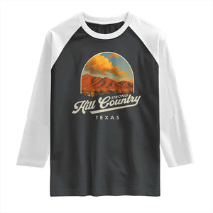 Hill Country Strong Raglan Shirt Texas Support Retro Enchanted Rock TS02 Black White Print Your Wear