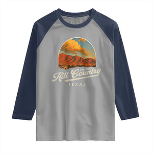 Hill Country Strong Raglan Shirt Texas Support Retro Enchanted Rock TS02 Sport Gray Navy Print Your Wear