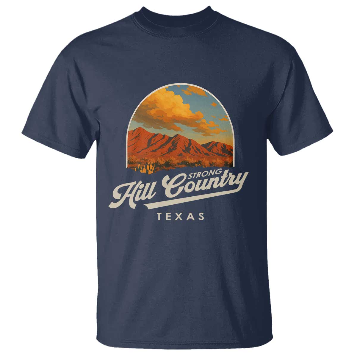 Hill Country Strong T Shirt Texas Support Retro Enchanted Rock TS02 Navy Print Your Wear