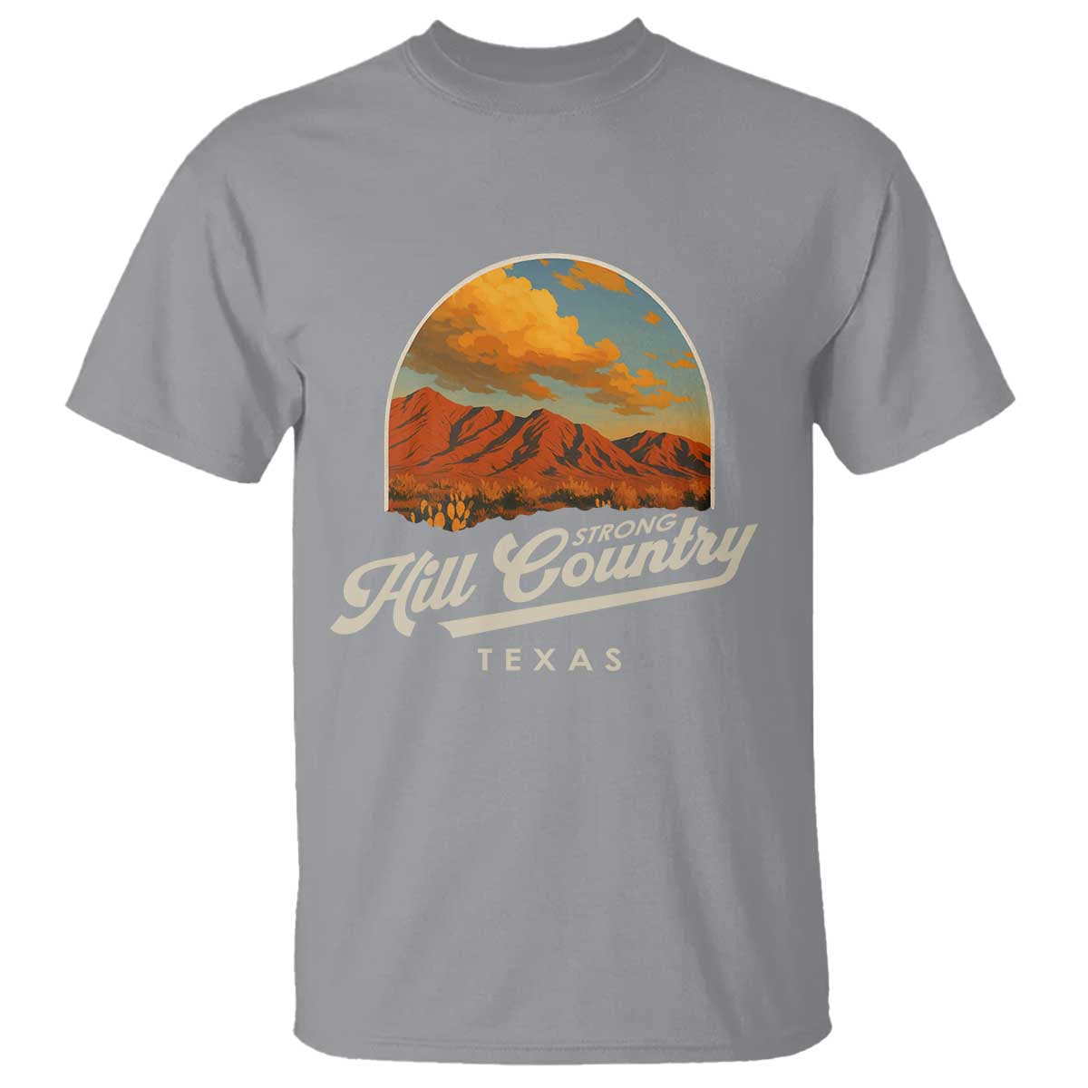 Hill Country Strong T Shirt Texas Support Retro Enchanted Rock TS02 Sport Gray Print Your Wear